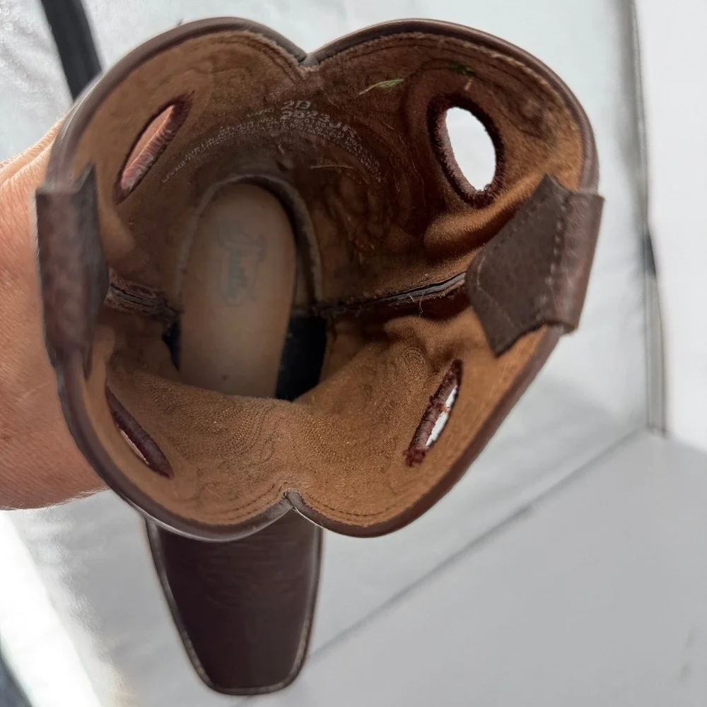 Justin Boots 2523JR Kids Brown Leather Western Cowboy Boots Square Toe Size 2D